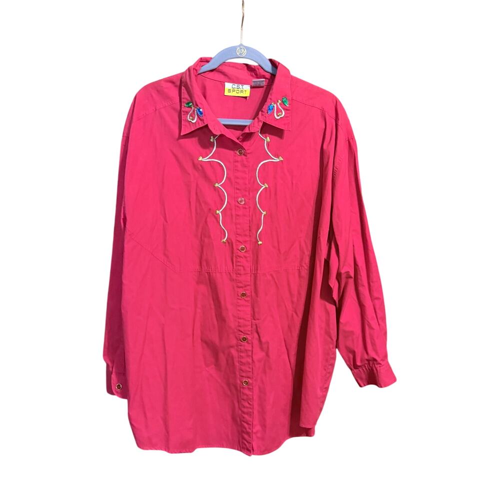 CST Sport red button front long sleeve western shirt plus size 26W embroidered